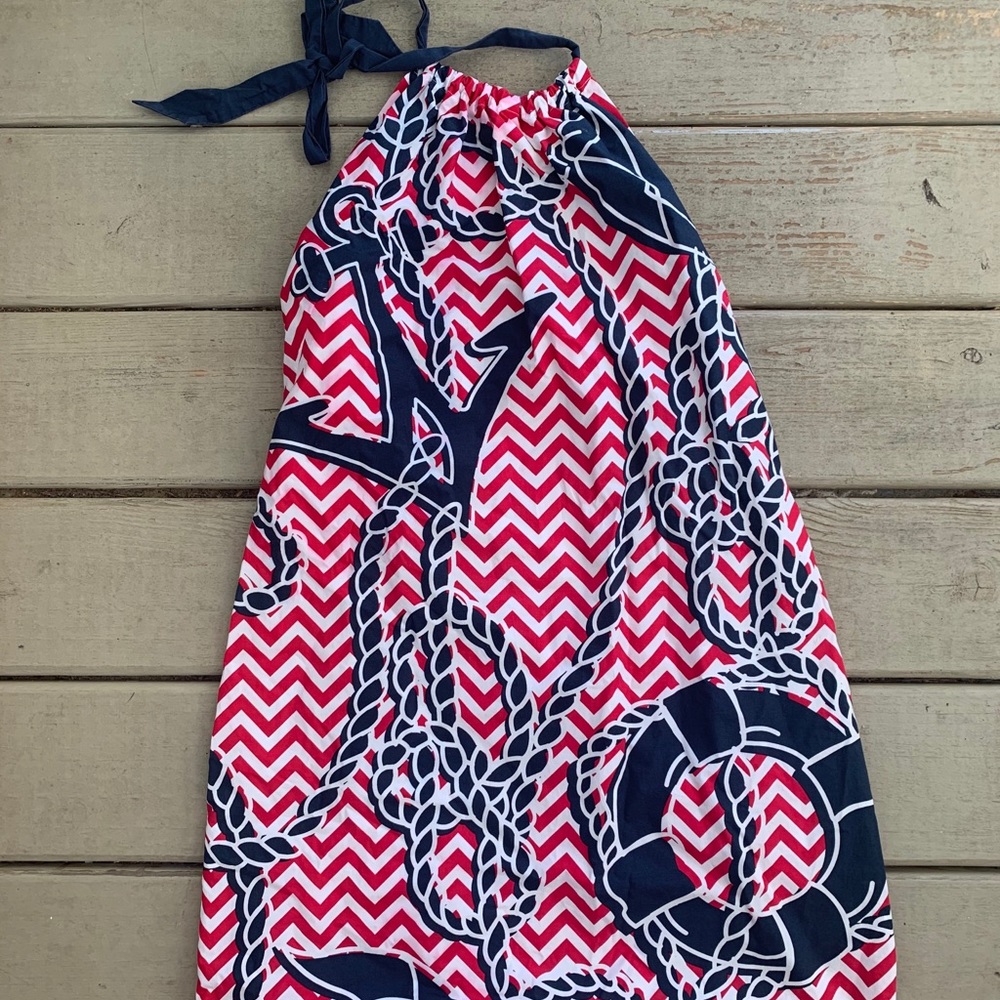 Vineyard Vines Navy and Red Backless Dress